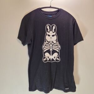 KidRobot Black Graphic T-Shirt with Skeleton Bunny Design - M